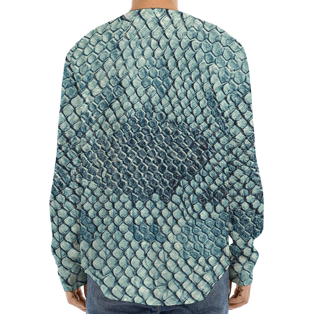 Steel Blue Snakeskin Print Long Sleeve Baseball Jersey