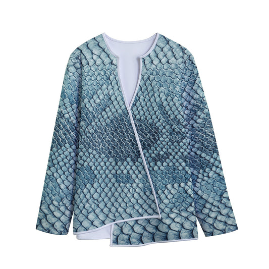 Steel Blue Snakeskin Print Long Sleeve Short Coat