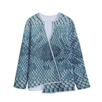 Steel Blue Snakeskin Print Long Sleeve Short Coat
