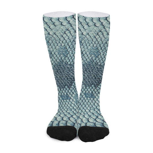Steel Blue Snakeskin Print Long Socks