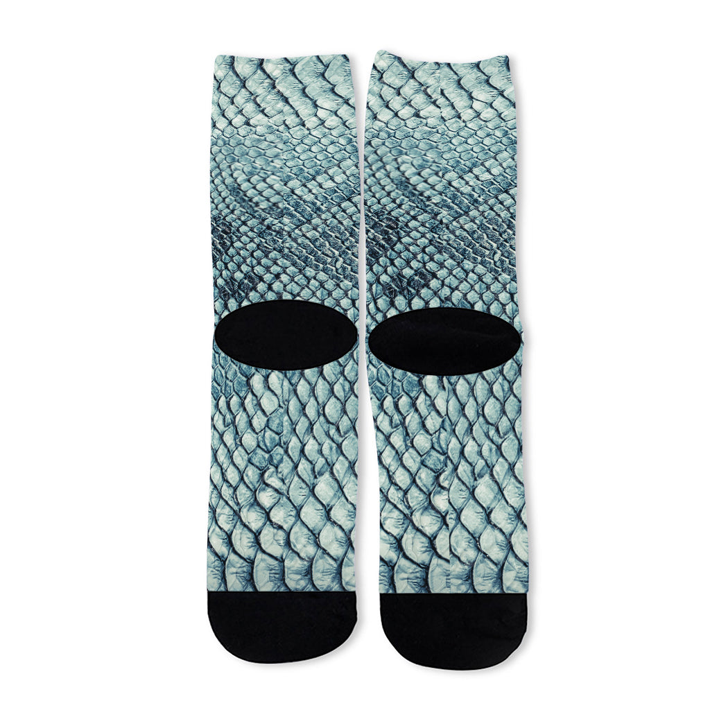 Steel Blue Snakeskin Print Long Socks