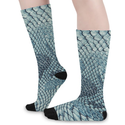 Steel Blue Snakeskin Print Long Socks