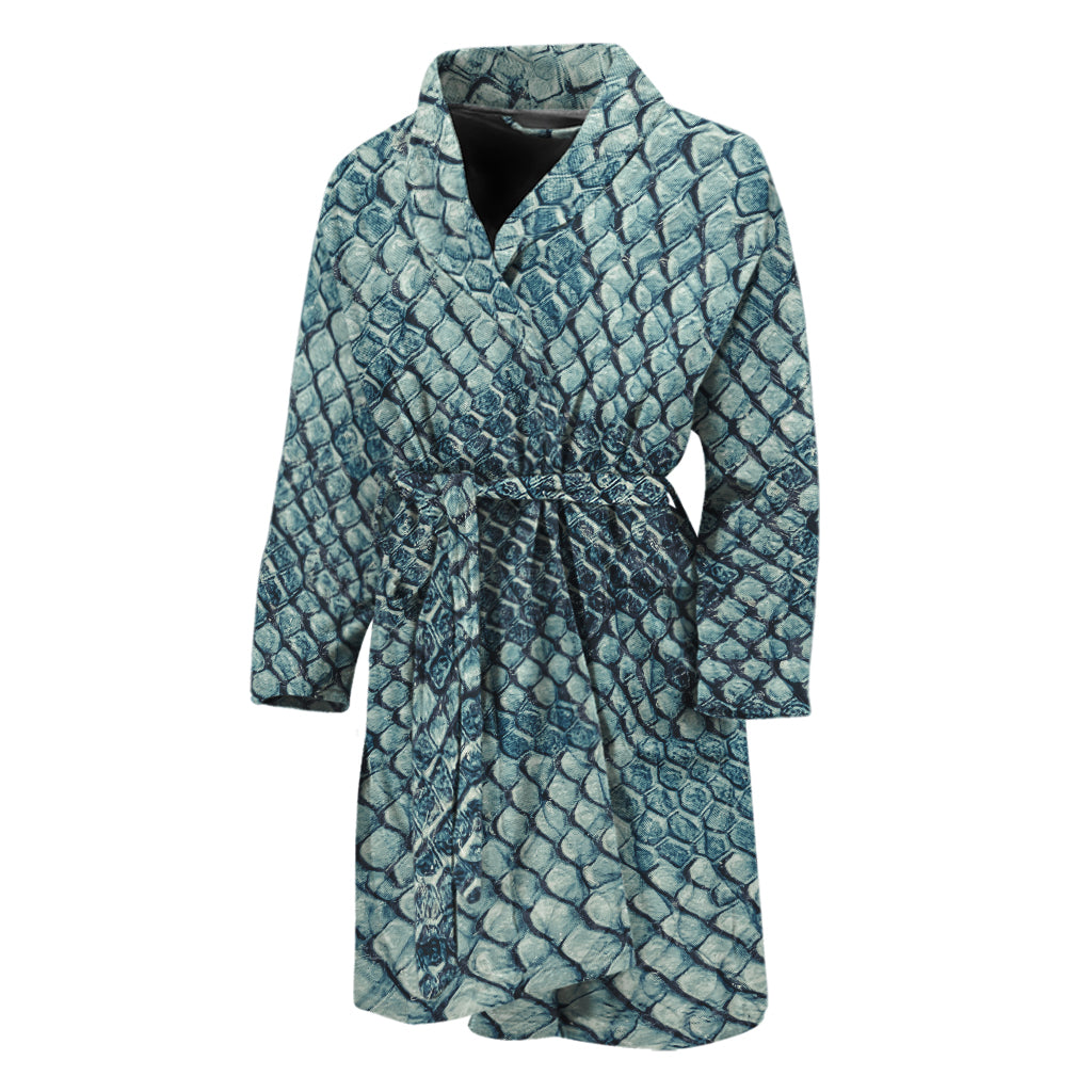 Steel Blue Snakeskin Print Men's Bathrobe