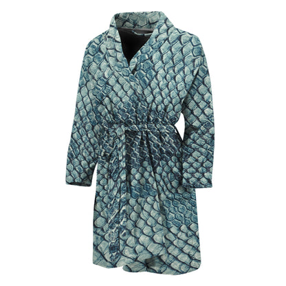 Steel Blue Snakeskin Print Men's Bathrobe