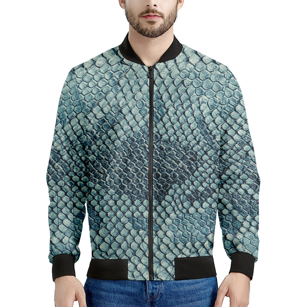 Steel Blue Snakeskin Print Men's Bomber Jacket