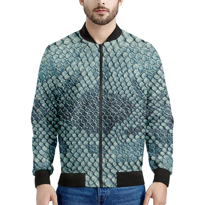 Steel Blue Snakeskin Print Men's Bomber Jacket