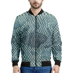 Steel Blue Snakeskin Print Men's Bomber Jacket