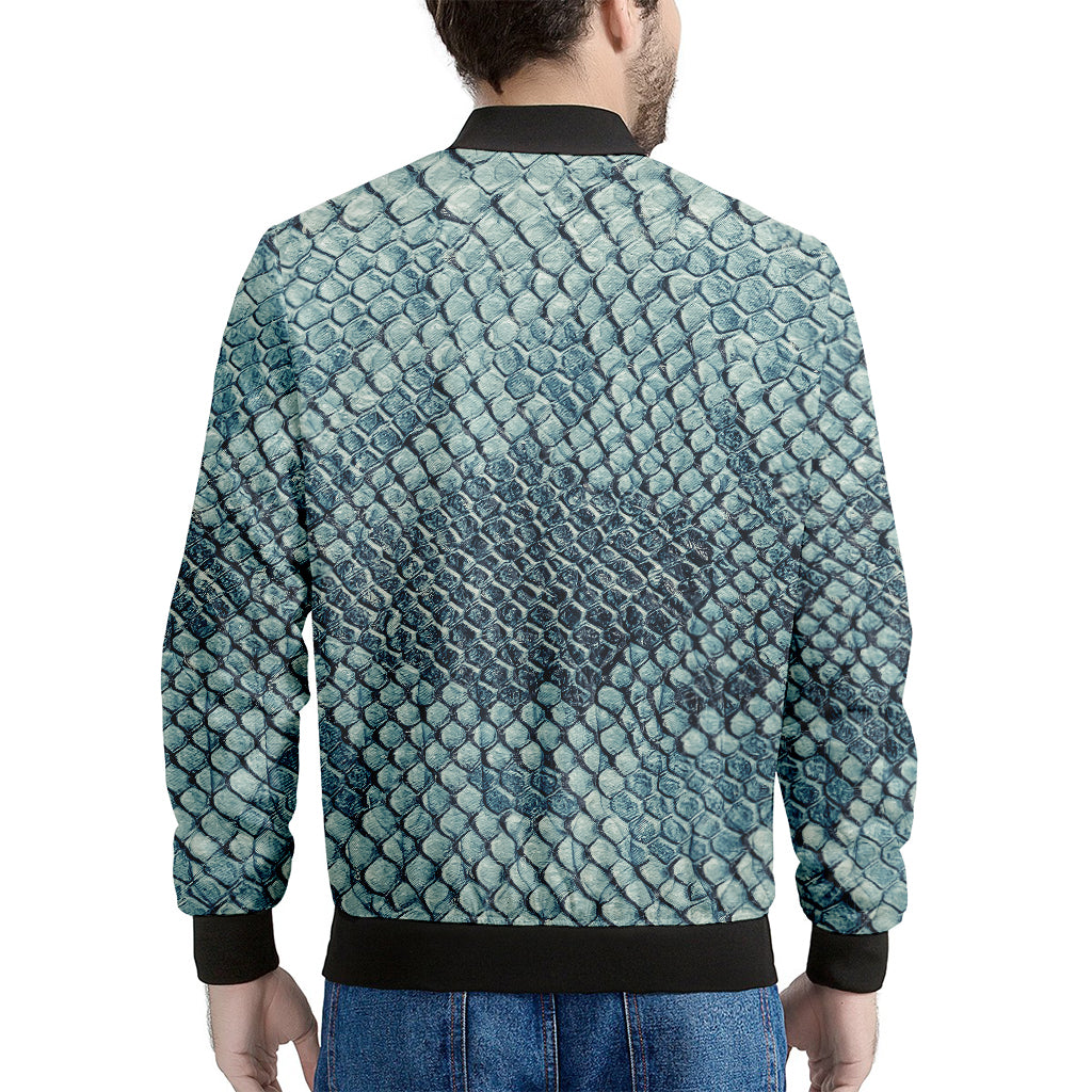 Steel Blue Snakeskin Print Men's Bomber Jacket