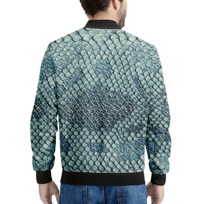 Steel Blue Snakeskin Print Men's Bomber Jacket