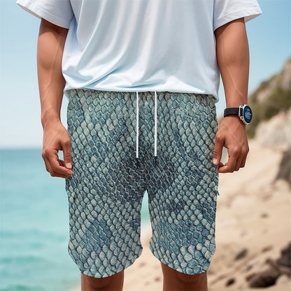 Steel Blue Snakeskin Print Men's Cargo Shorts