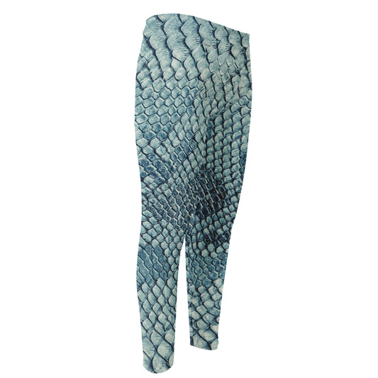 Steel Blue Snakeskin Print Men's Compression Pants