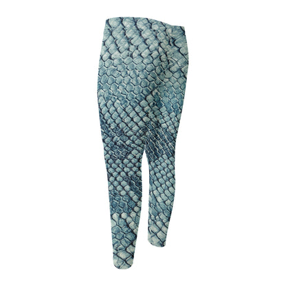 Steel Blue Snakeskin Print Men's Compression Pants