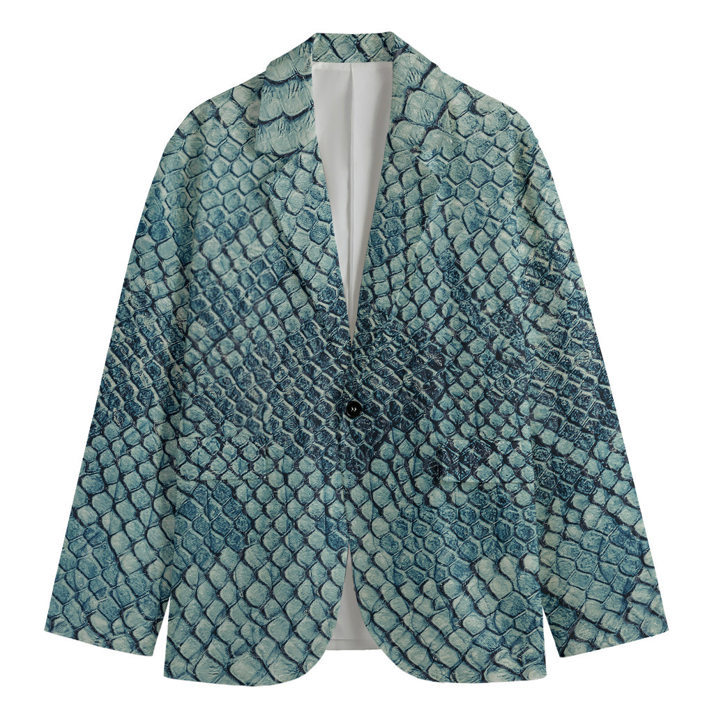 Steel Blue Snakeskin Print Men's Cotton Blazer