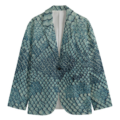 Steel Blue Snakeskin Print Men's Cotton Blazer