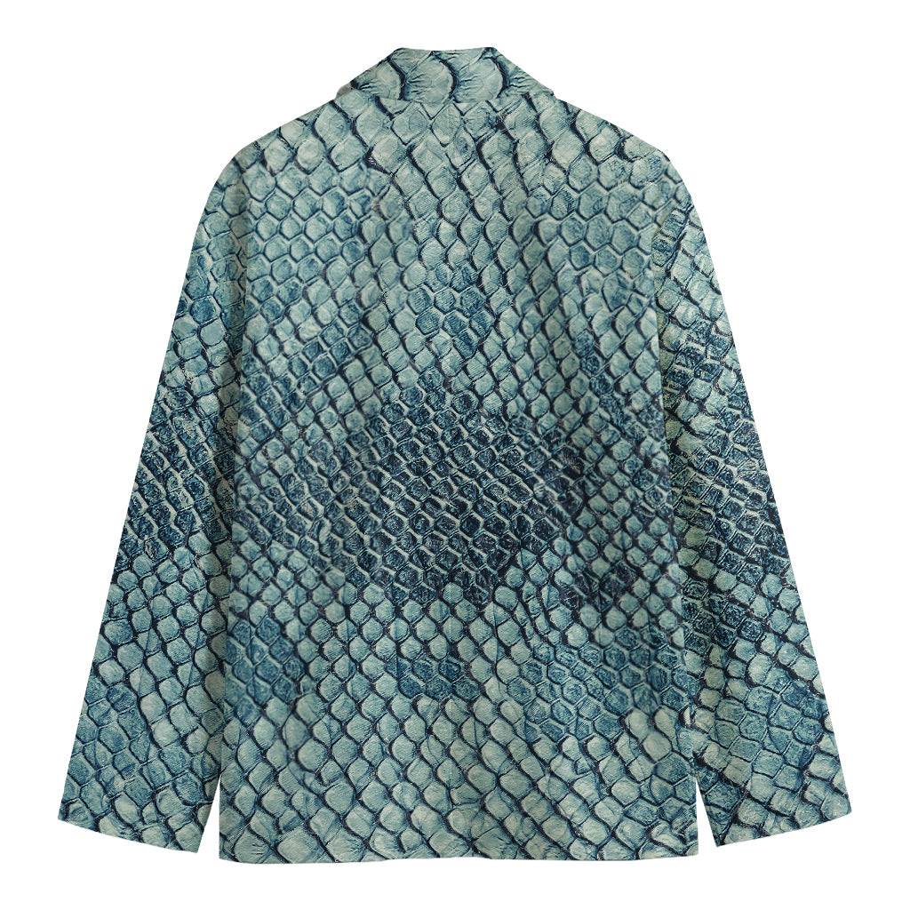 Steel Blue Snakeskin Print Men's Cotton Blazer