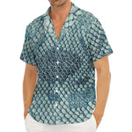 Steel Blue Snakeskin Print Men's Deep V-Neck Shirt