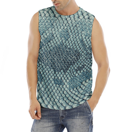 Steel Blue Snakeskin Print Men's Fitness Tank Top