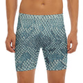 Steel Blue Snakeskin Print Men's Long Boxer Briefs