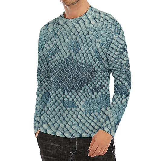 Steel Blue Snakeskin Print Men's Long Sleeve Rash Guard