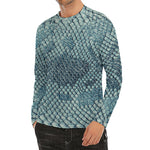 Steel Blue Snakeskin Print Men's Long Sleeve Rash Guard