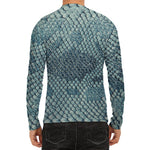 Steel Blue Snakeskin Print Men's Long Sleeve Rash Guard