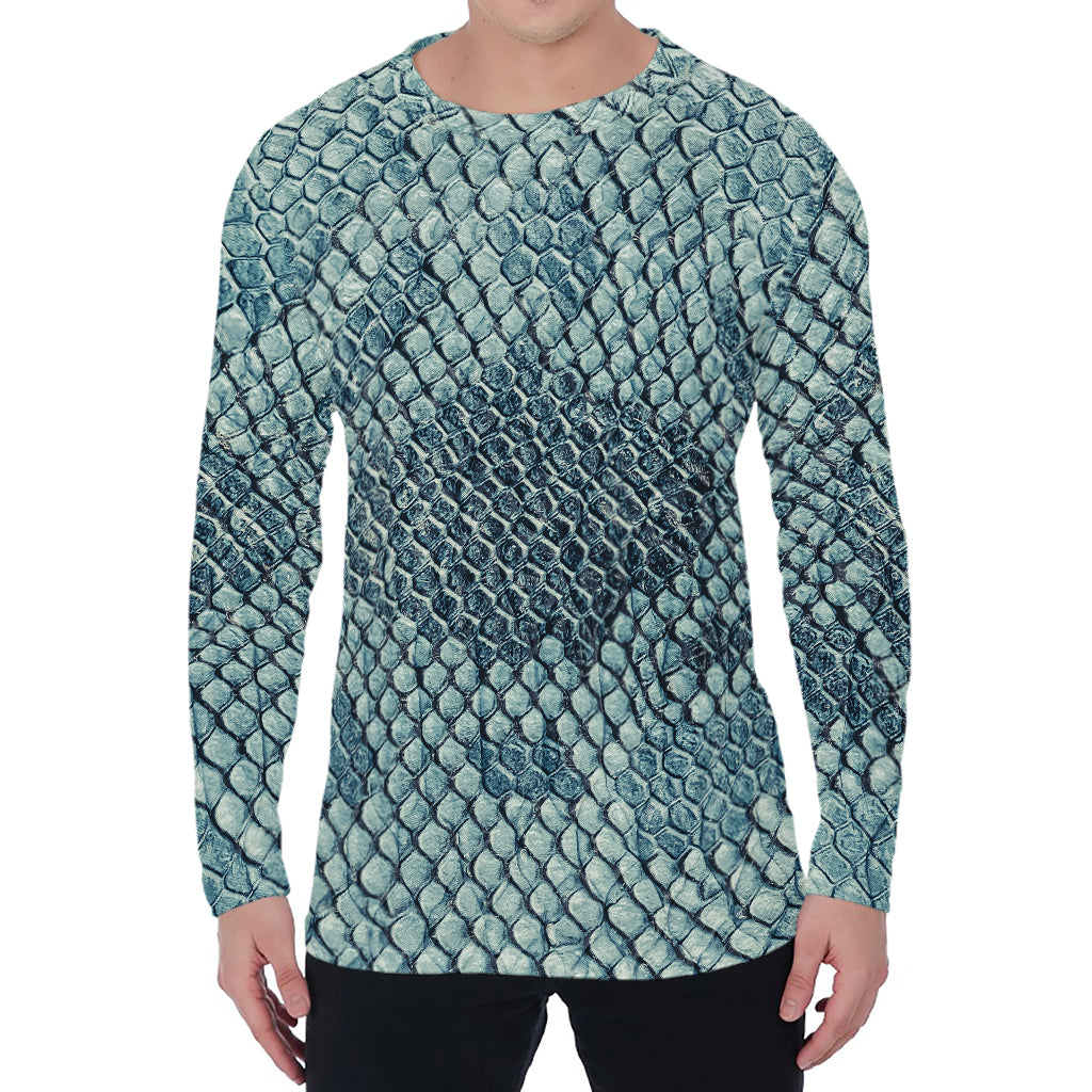 Steel Blue Snakeskin Print Men's Long Sleeve T-Shirt