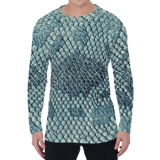 Steel Blue Snakeskin Print Men's Long Sleeve T-Shirt