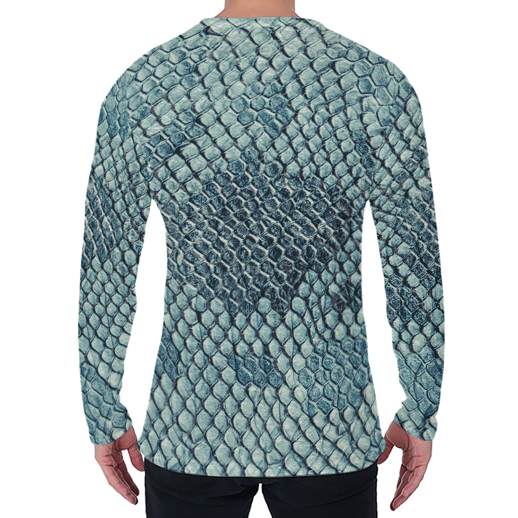 Steel Blue Snakeskin Print Men's Long Sleeve T-Shirt