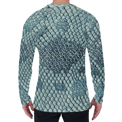 Steel Blue Snakeskin Print Men's Long Sleeve T-Shirt