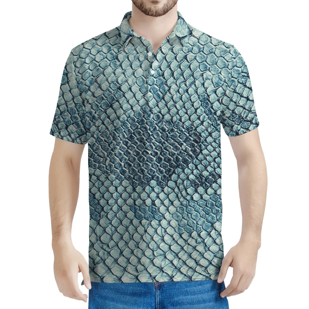 Steel Blue Snakeskin Print Men's Polo Shirt