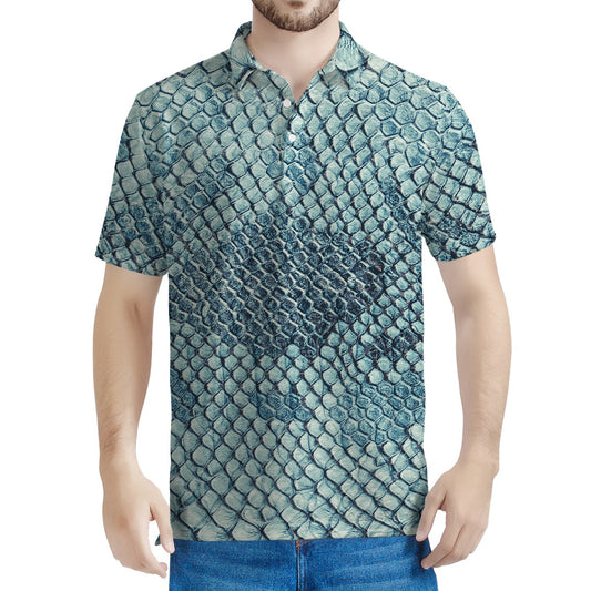Steel Blue Snakeskin Print Men's Polo Shirt