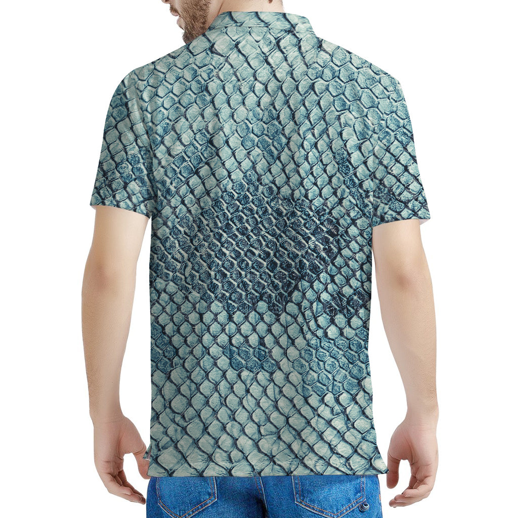 Steel Blue Snakeskin Print Men's Polo Shirt