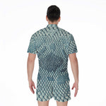 Steel Blue Snakeskin Print Men's Rompers