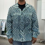 Steel Blue Snakeskin Print Men's Shirt Jacket
