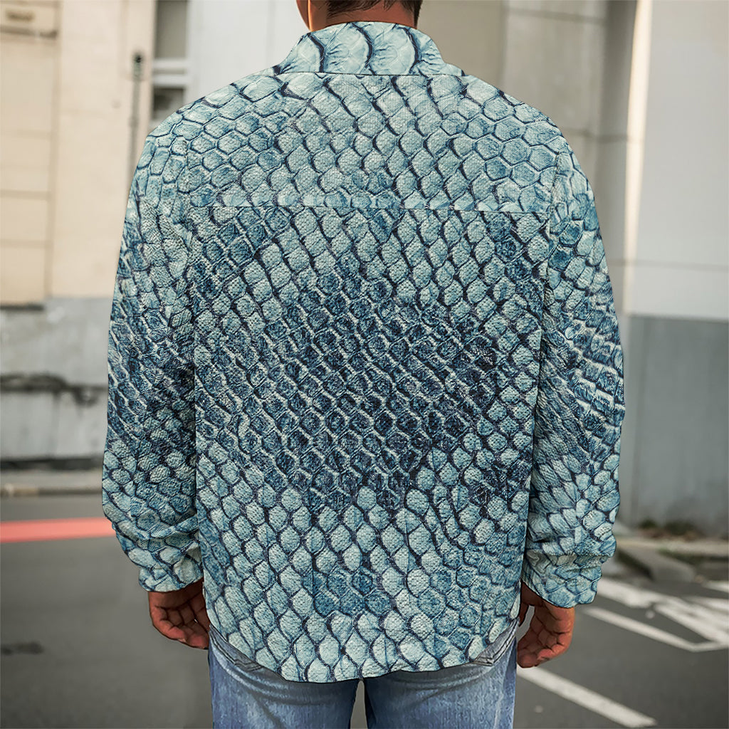Steel Blue Snakeskin Print Men's Shirt Jacket