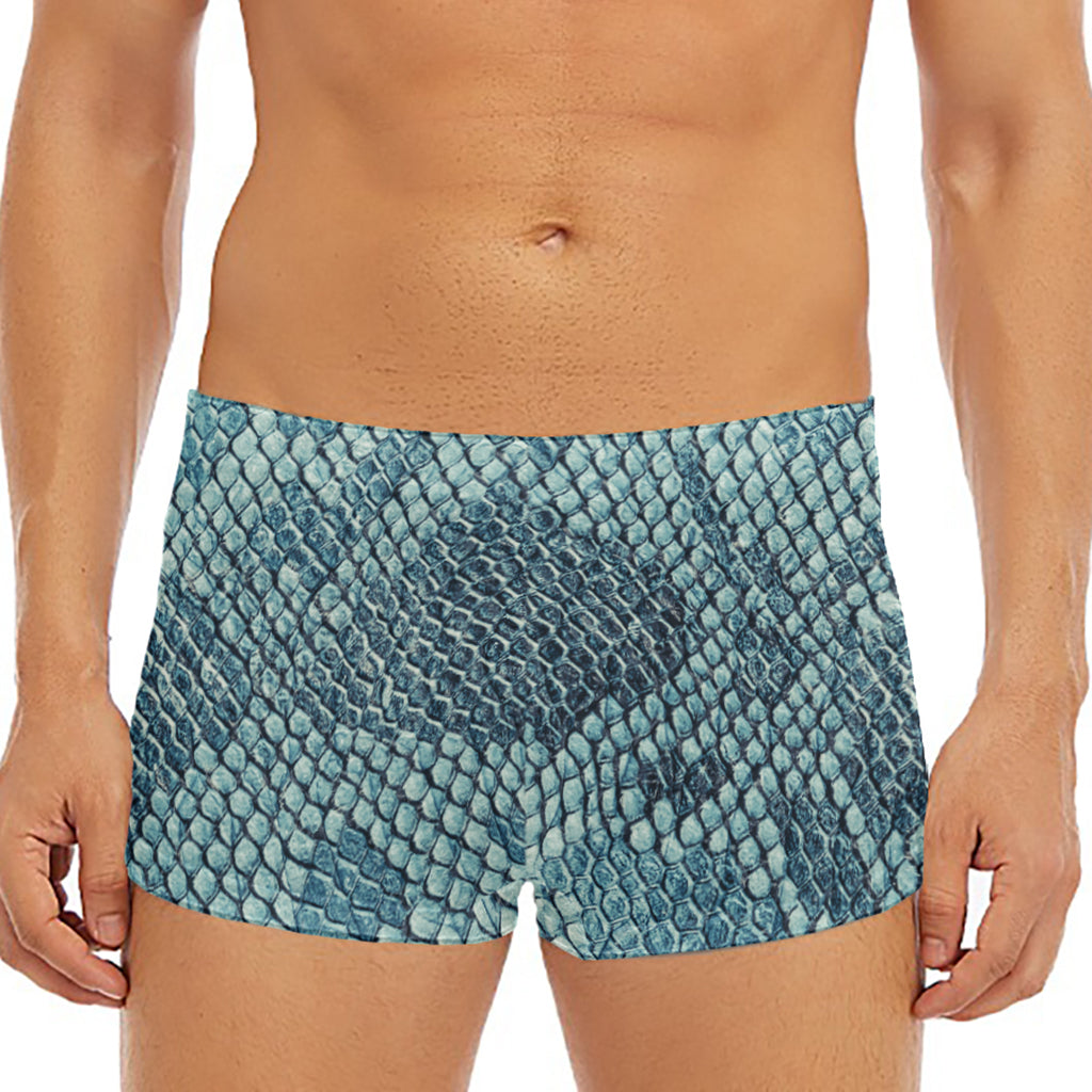 Steel Blue Snakeskin Print Men's Short Boxer Briefs