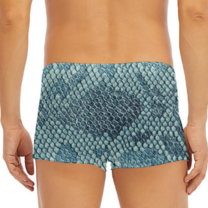 Steel Blue Snakeskin Print Men's Short Boxer Briefs