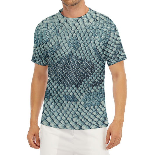 Steel Blue Snakeskin Print Men's Short Sleeve Rash Guard