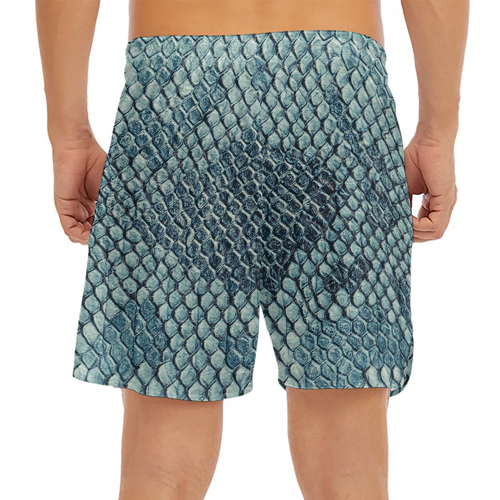 Steel Blue Snakeskin Print Men's Split Running Shorts