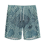 Steel Blue Snakeskin Print Men's Sports Shorts