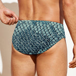 Steel Blue Snakeskin Print Men's Swim Briefs