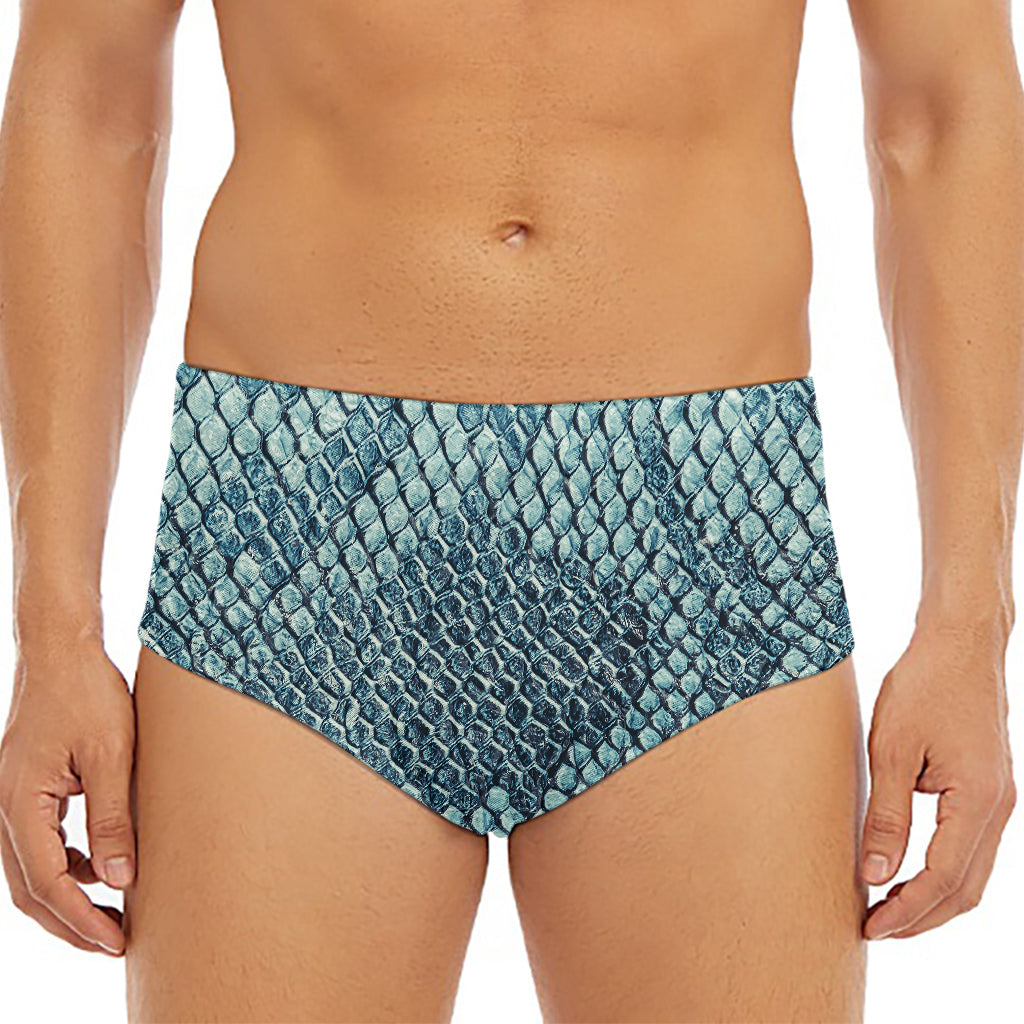 Steel Blue Snakeskin Print Men's Triangle Swim Briefs