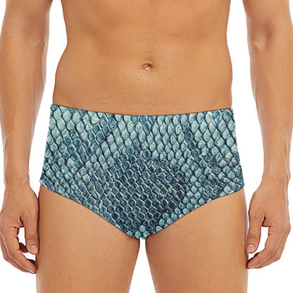 Steel Blue Snakeskin Print Men's Triangle Swim Briefs