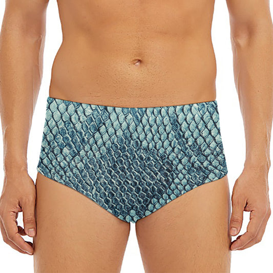 Steel Blue Snakeskin Print Men's Triangle Swim Briefs