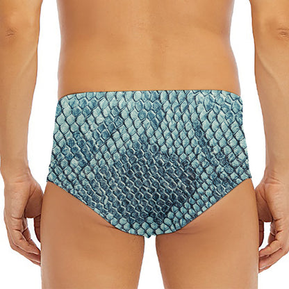 Steel Blue Snakeskin Print Men's Triangle Swim Briefs