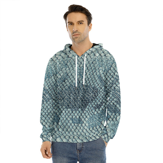 Steel Blue Snakeskin Print Men's Velvet Pullover Hoodie