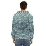 Steel Blue Snakeskin Print Men's Velvet Pullover Hoodie