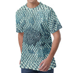 Steel Blue Snakeskin Print Men's Velvet T-Shirt