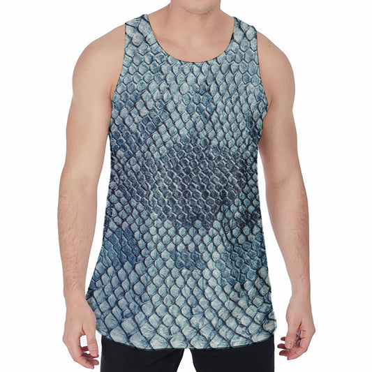 Steel Blue Snakeskin Print Men's Velvet Tank Top