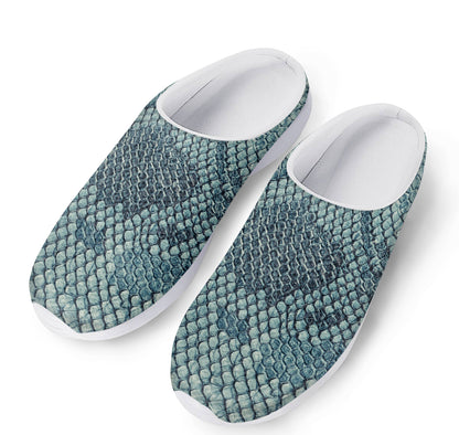 Steel Blue Snakeskin Print Mesh Casual Shoes